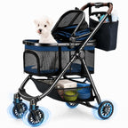 OJCME 3 in 1 Pet Carrier Stroller with Detachable Carrier, Foldable Dog & Cat Stroller for Small/Medium Dogs up to 33 lbs, Large Storage Bag, Full Window Mesh, One-Touch Dual Brake, Car Seat