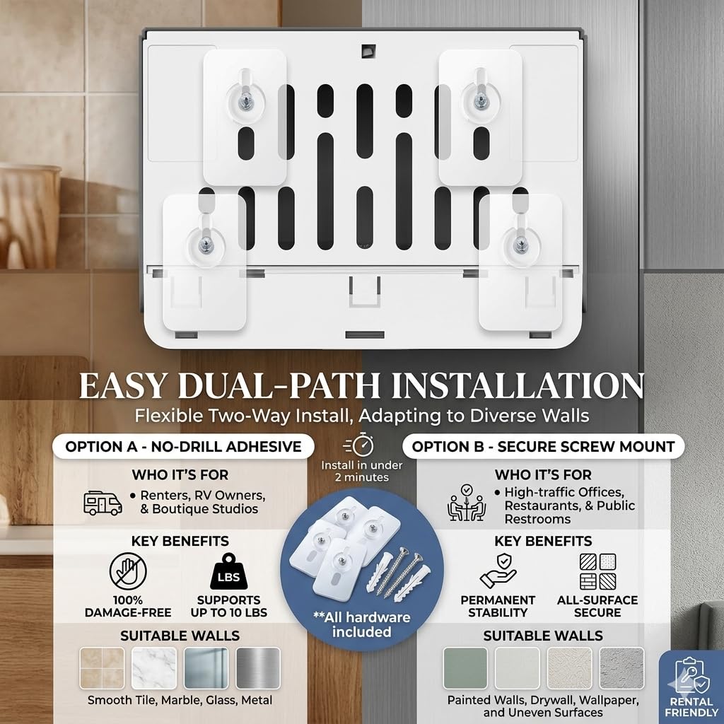 interhasa! Commercial Paper Towel Dispenser Wall Mount - ADA Compliant Multifold Trifold & C-Fold Hand Towel Holder for Restroom, Office, Clinic. Lockable, No-Drill ABS, 10.8" L x 3.5" W x 8" H