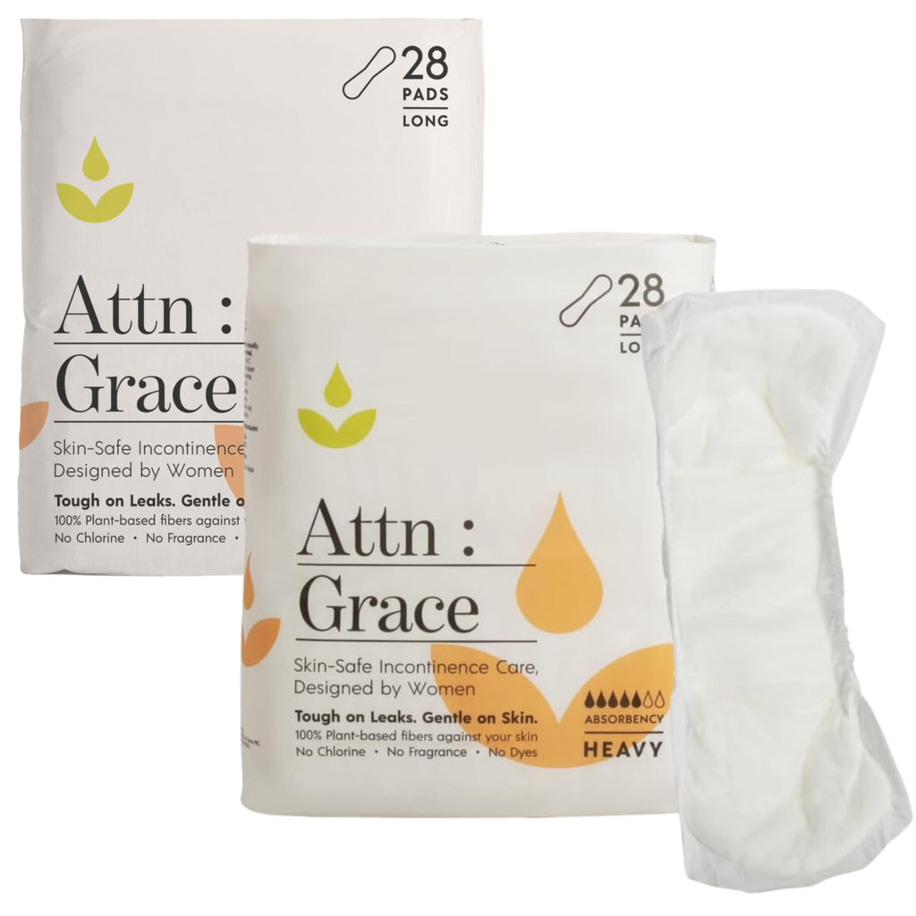 Attn: Grace Heavy Incontinence Pads for WomenWomen 2-Pack (56 Pads Total / 28 per Pack) - High Absorbency for Sensitive Skin - Protection for Heavy Bladder Leakage/Discreet, Breathable, & Plant-Based