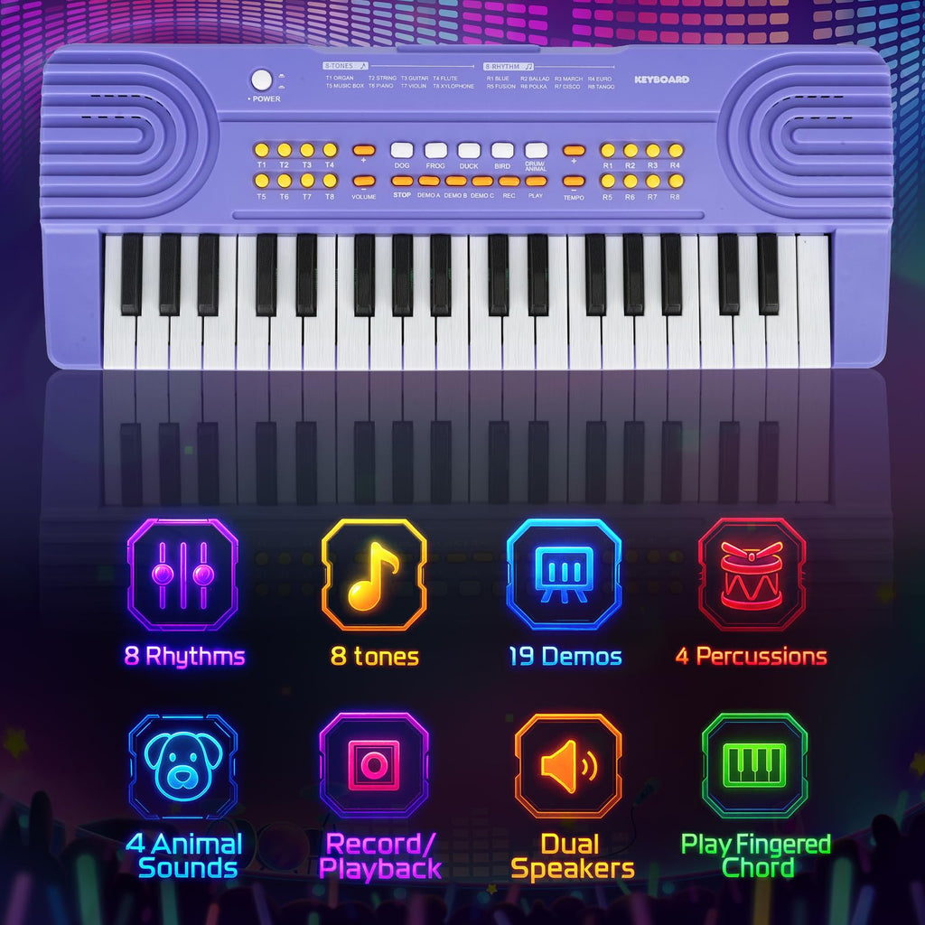 Kids Piano Keyboard Toy for 4 Year Old Girl Birthday Gift 37 Key Purple Pianos with Microphone Toddler First Music Instrument Toys for 3 4 5 6 7 Year Old Boys Girls Gifts