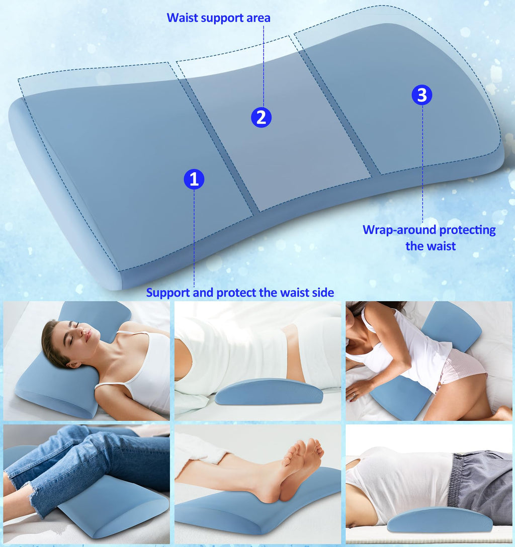 Lumbar Support Pillow for Bed Relief Back Pain: Lower Back Pillow for Sleeping - Memory Foam Waist Pillow - Cooling Back Bolster Pillow for Side, Back&Stomach Sleepers - Bed Cushions for Car, Sofa