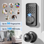 Ulecoce Fingerprint Keypad Deadbolt with Knob Set, Keyless Entry Door Lock with App Control, Door Locks for Front Door, Auto Lock＆One-Touch Lock, 100+ User Codes＆5 Keys, Easy Installation, Matte Black
