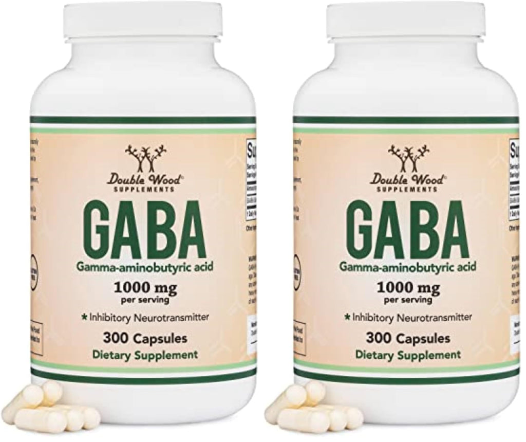 GABA Supplement (300 Capsules, 1,000mg per Serving) Promotes Calm, Relaxation, and Supports Sleep (Vegan Safe, Gluten Free, Non-GMO)(Gamma Aminobutyric Acid) by Double Wood (Pack of 2)