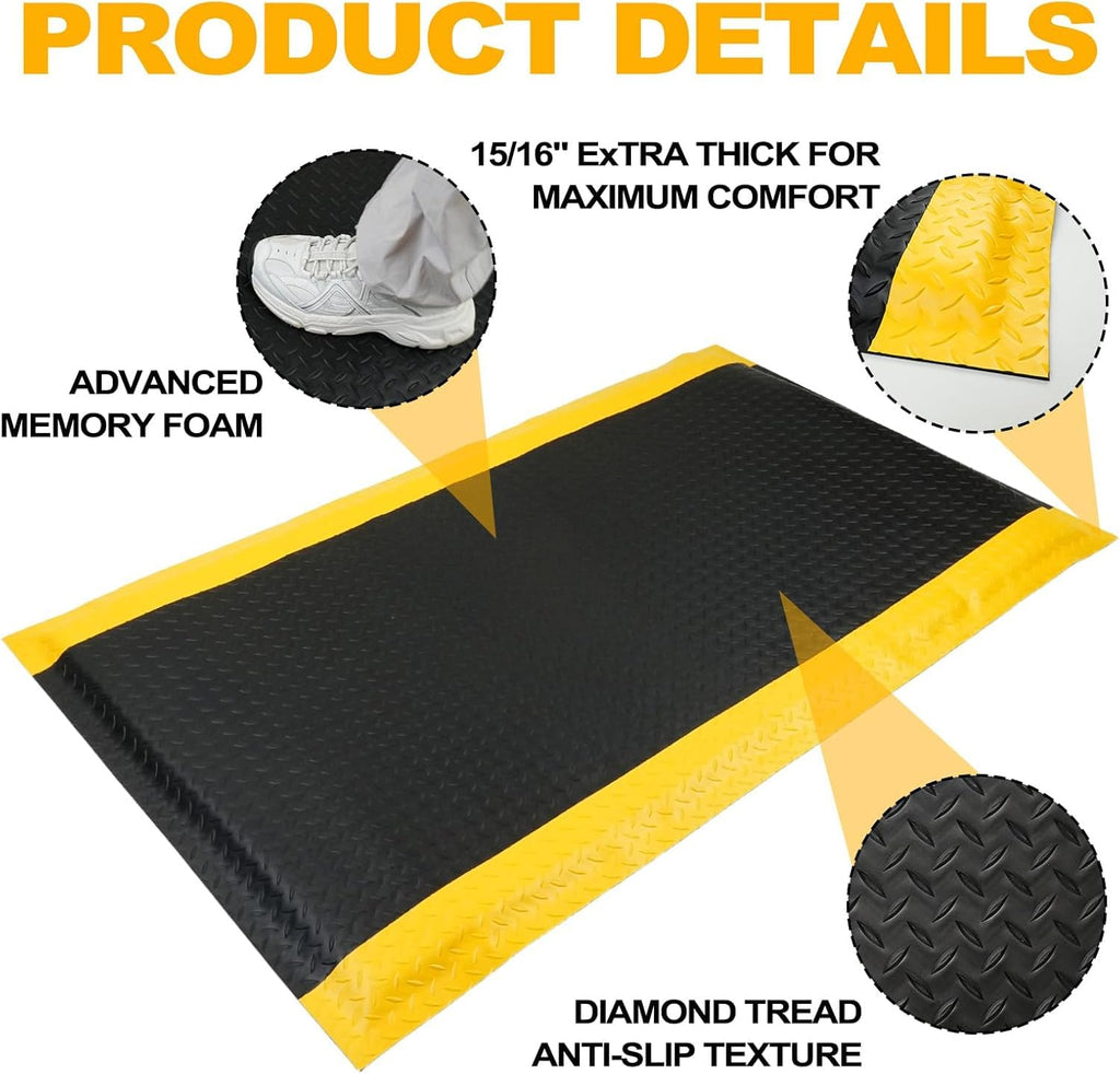 2 Pack 2 x 3 FT Industrial Anti Fatigue Mats, 15/16 Inch Thick