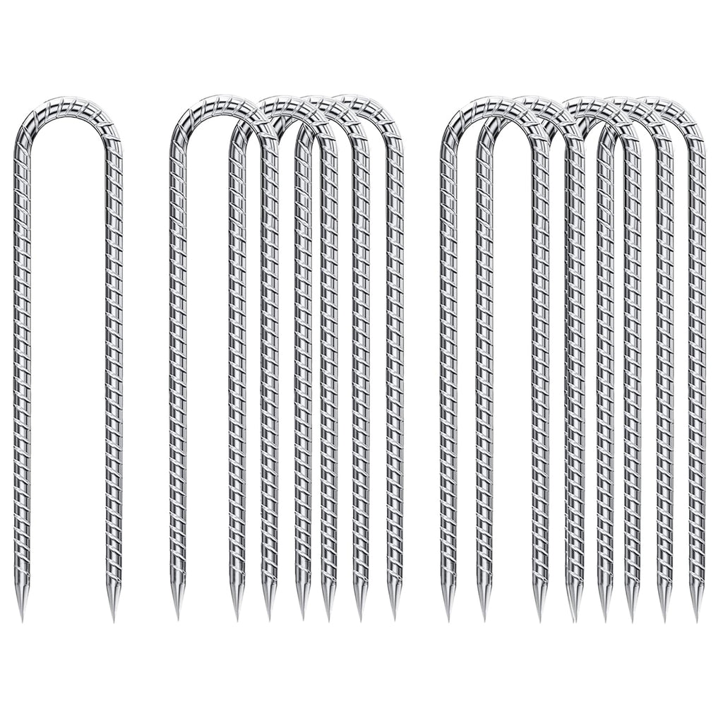 Rebar-Stakes-12-Inch-Galvanized, U Hook Trampoline Stakes 10 Pack Ground Anchors Tent Stakes Heavy Duty for Plants Anti-Rust Landscape Fabric Stakes Artificial Turf