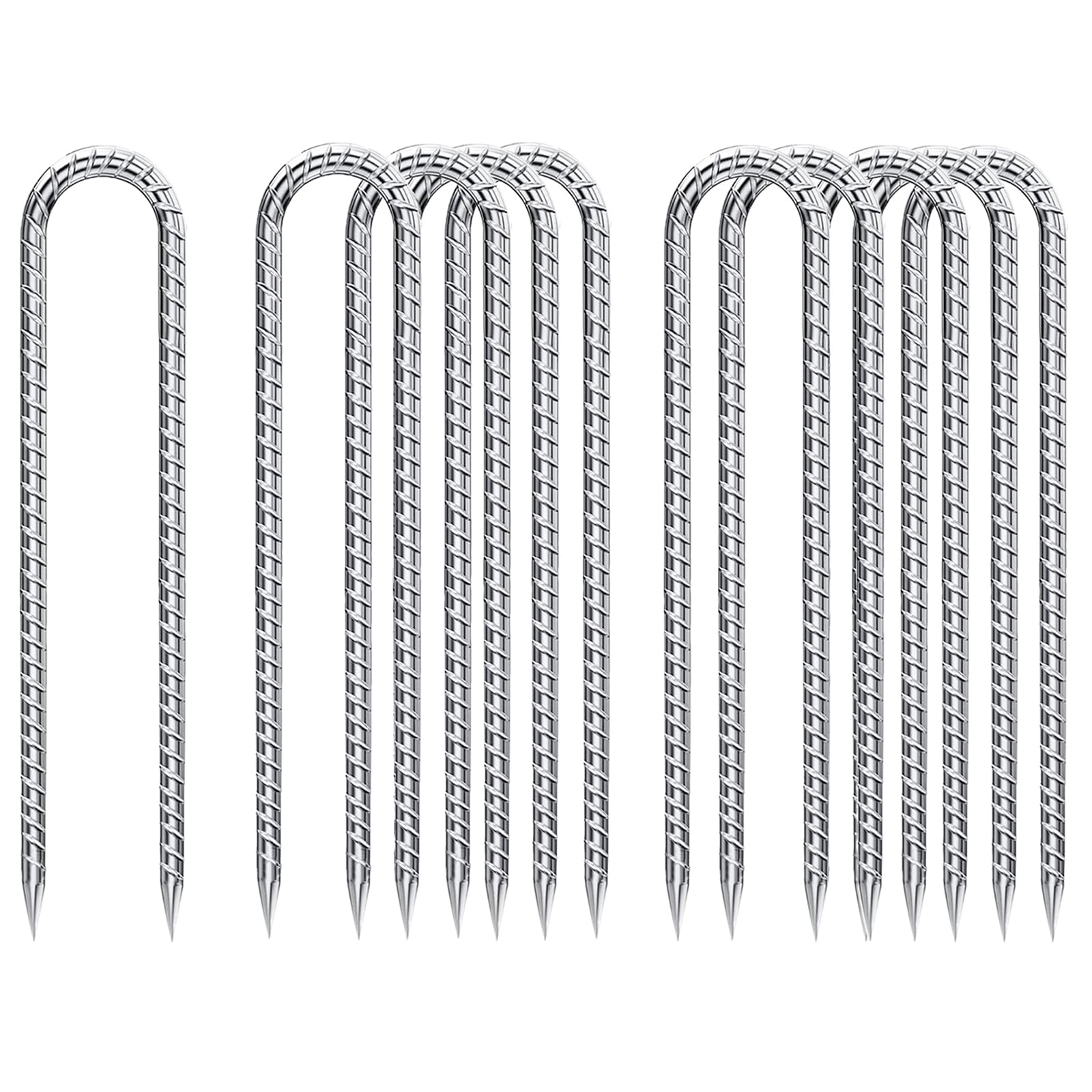 Rebar-Stakes-12-Inch-Galvanized, U Hook Trampoline Stakes 10 Pack Ground Anchors Tent Stakes Heavy Duty for Plants Anti-Rust Landscape Fabric Stakes Artificial Turf