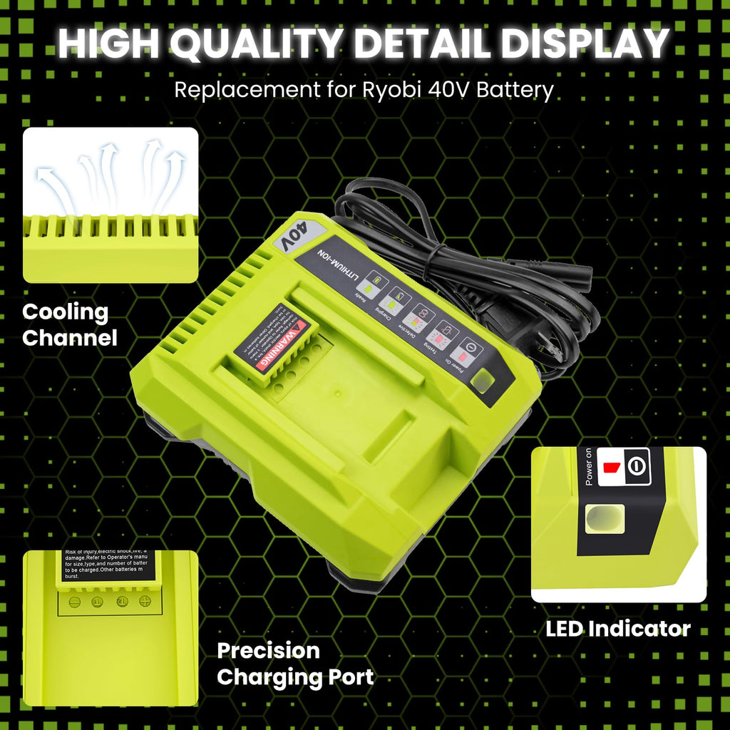 2Pack High Capacity 7500mAh Replacement for Ryobi 40V Battery and OP401 Charger Compatible with Ryobi 40 Volt Battery Lithium OP40261 OP4050 OP4040 OP40401 OP40201 OP40601 Cordless Power Tools(3Pack)