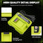 2Pack High Capacity 7500mAh OP40261 Replacement for Ryobi 40V Battery Lithium and OP401 Charger Compatible with Ryobi 40 Volt Battery OP4050 OP4040 OP40401 OP40201 OP40601 Cordless Power Tools