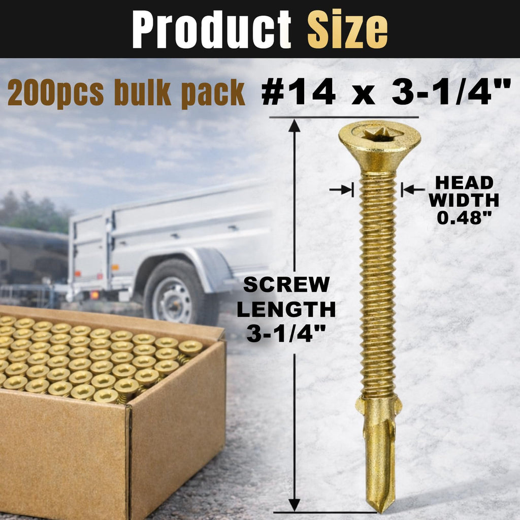 Yaocom 200 Pcs #14 x 3-1/4" Trailer Deck Screws Bulk Self Tapping Trailer Screws Wood to Metal with Star Head Self Drilling Reamer for Trailers Flatbeds Fastening Wood to Steel Metal Construction