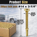 Yaocom 200 Pcs #14 x 3-1/4" Trailer Deck Screws Bulk Self Tapping Trailer Screws Wood to Metal with Star Head Self Drilling Reamer for Trailers Flatbeds Fastening Wood to Steel Metal Construction