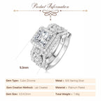 RYANEE Princess Cut Cubic Zirconia Halo Promise Engagement Ring For Women in 925 Sterling Silver, Simulated Diamond 14k White Gold Plated CZ Stackable Rings For Her, Wedding Band Bridal Ring Set 7