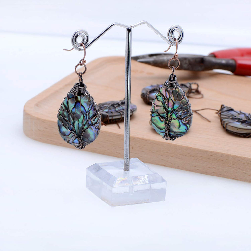 Bronze Copper Wire Abalone Shell Dangle Earrings for Women