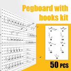 Spampur Peg Board, 4 Pack Metal Pegboard Panels with 50 Hooks