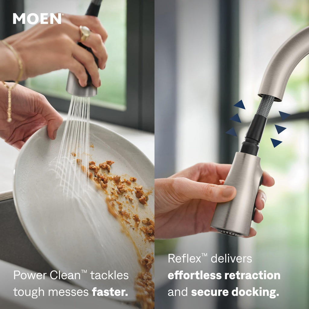 Moen Adler Spot Resist Stainless One-Handle High Arc Pulldown Kitchen Faucet with Power Clean, 87233SRS