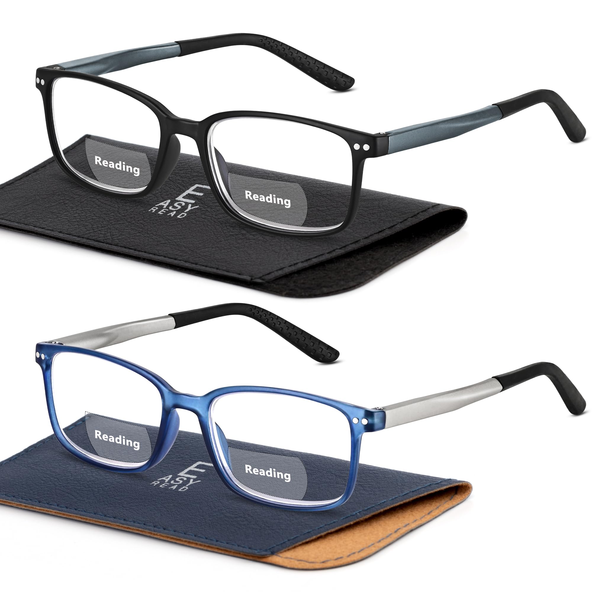 EASY READ 2 Pairs TR90 Bifocal Reading Glasses for Men,Rectangular Sport Blue Light Blocking Readers with Spring Hinge(Magnification 1.50,Black/Blue)
