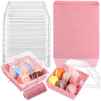Jetec 50 Pack Charcuterie Boxes with Clear Lids and Rope 4 Inches Cake Disposable Square Dessert Food Box Containers with Lids for Bakery Macaron Cookies Strawberries Fruits Display (Pink)