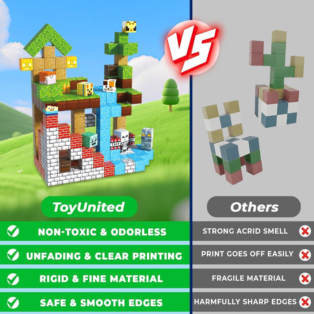 ToyUnited 200PCS Magnetic Blocks - Magnetic Building Blocks, Magnet Cubes Game, Stacking Forest Set, STEM Montessori Sensory Stacking Toys for Kids, Birthday Gifts for Boys and Girls Age 3+ Years Old