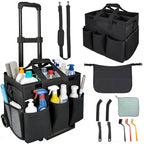 Cleaning Tools Cleaning Caddy with Wheels and Cleaning Apron, Large Rolling Cleaning Caddy Bag with Detachable Trolley, 6PCS Crevice Cleaning Brush Set, Adjustable Shoulder Strap & Multiple Pockets