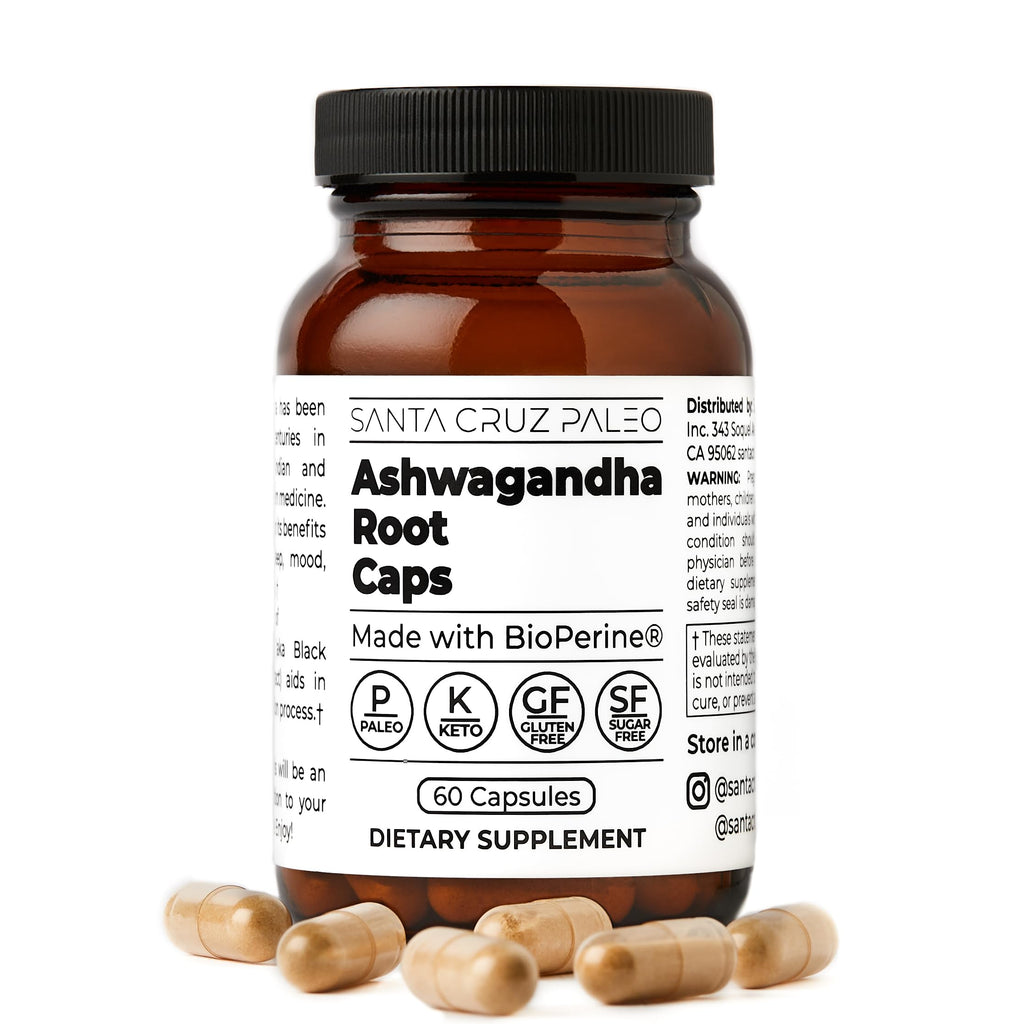 Santa Cruz Paleo, Ashwagandha Root with BioPerine, Herbal Supplement for Focus, Stress Support Adaptogen for Men and Women, Gluten Free, Vegetarian, Keto Friendly, 600MG Capsules, 60 Count