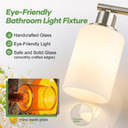 Zarbitta 3-Light Bathroom Light Fixtures, Brushed Nickel Vanity Light, Farmhouse Wall Lights with Milky White Frosted Glass Shades, Bathroom Wall Lamp for Mirror Kitchen Bedroom Hallway Living Room