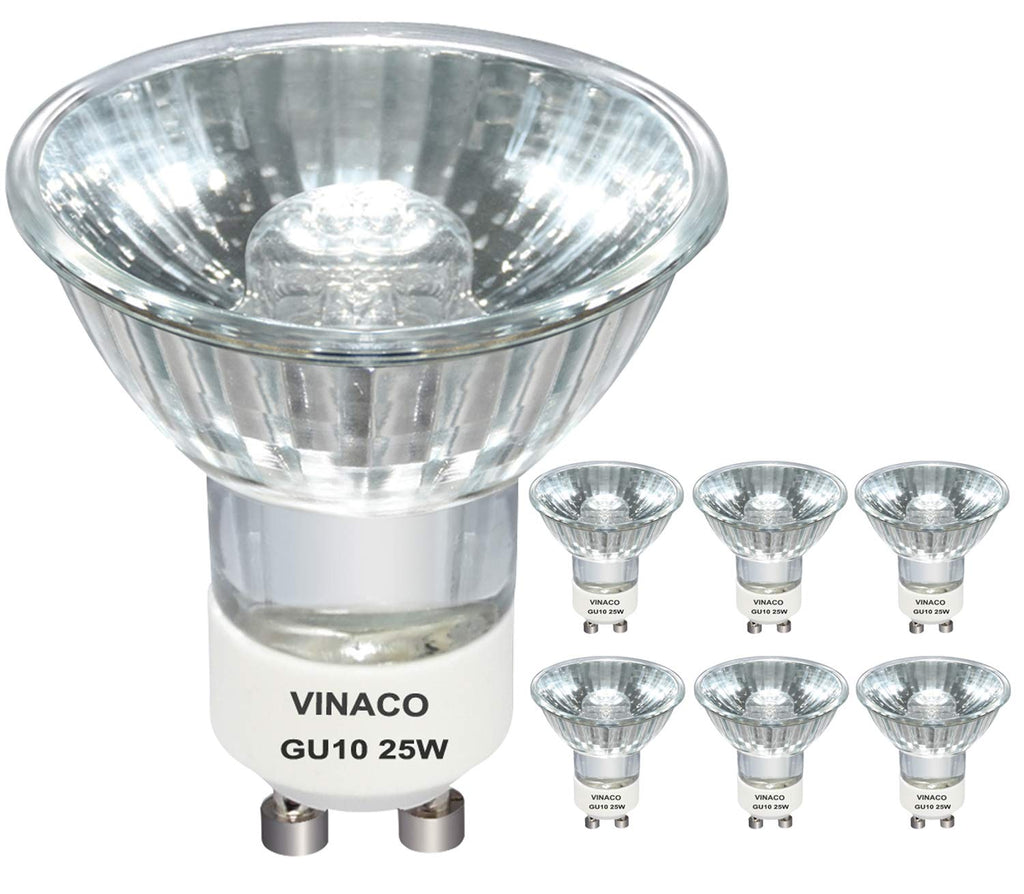 Vinaco GU10 C 120V 25W Bulb Candle Warmer, 6PCS High Output 220LM Halogen GU10 25 Watt Flicker Free, Long Lasting MR16 GU 10 Bulb Dimmable with Warm White 2800K for Candle Warmer Lamp, Track Lighting