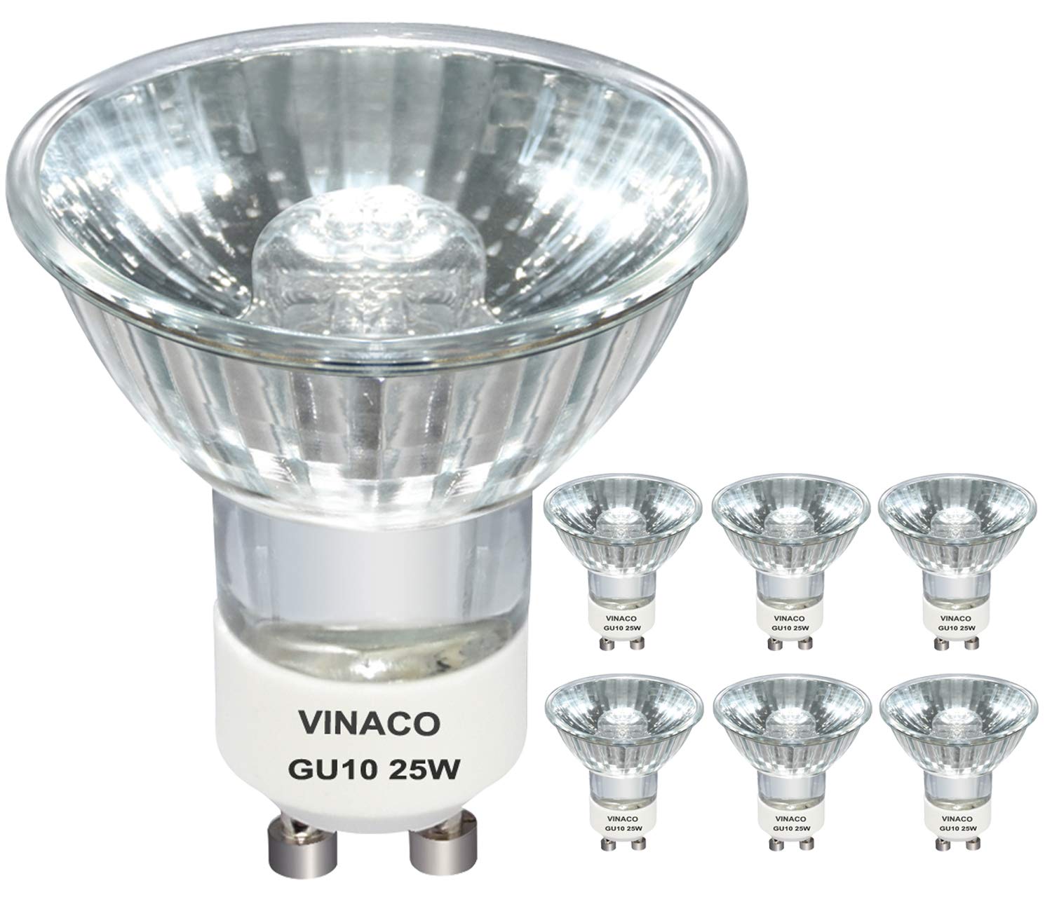 Vinaco GU10 C 120V 25W Bulb Candle Warmer, 6PCS High Output 220LM Halogen GU10 25 Watt Flicker Free, Long Lasting MR16 GU 10 Bulb Dimmable with Warm White 2800K for Candle Warmer Lamp, Track Lighting