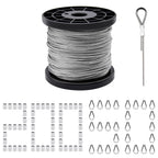 328ft Wire Rope, 1/16" Stainless Steel Wire Rope Cable with Aluminum Crimping Sleeves and Stainless Steel Thimbles for Railing, Decking, Picture Hanging