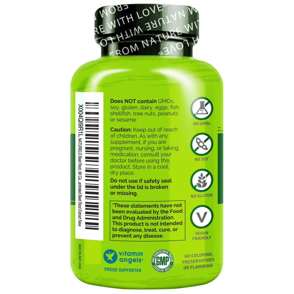 NATURELO Beet Root 90 Capsules – Heart Health & Blood Pressure Support* – 1000mg Beet Root Extract + Whole Food Blend – Non-GMO, Vegan, Gluten-Free