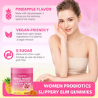 HUUAYAO Feminine Probiotics Gummies - Women's Probiotic Slippery Elm Gummies, Sugar-Free, Pineapple Flavor, 60 Count