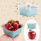 50 Pcs Mini Square Baking Cups with Lids,10oz Aluminum Foil Mini Cake Pans with Lids,Disposable Ramekins Cake Pans,300ml Dessert Cups Cupcake Pans for Wedding Birthday Party,Blue