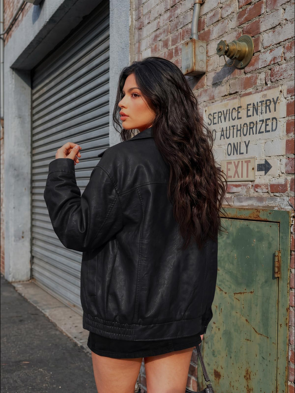 AUTOMET Women's Oversized Faux Leather Jacket for Fall and Winter