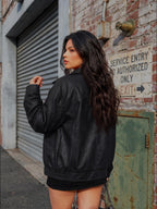 AUTOMET Women's Oversized Faux Leather Jacket for Fall and Winter