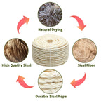 Natural Sisal Rope 1/4 Inch 6mm 98-Feet for Cat Scratching Post Tree Tower Replacement Repair and Replace, DIY Hemp Twine Rope for Cat Scratching Furniture Window Perch and Crafts Gardening