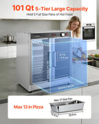 VEVOR Electric Hot Box Food Warmer, 5-Tier Commercial Warming Cabinet with Water Tray, Double-Door and Adjustable Shelves, Stainless Steel Food Warmer Cabinet, for Restaurant, Kitchen, Pizza, Chicken