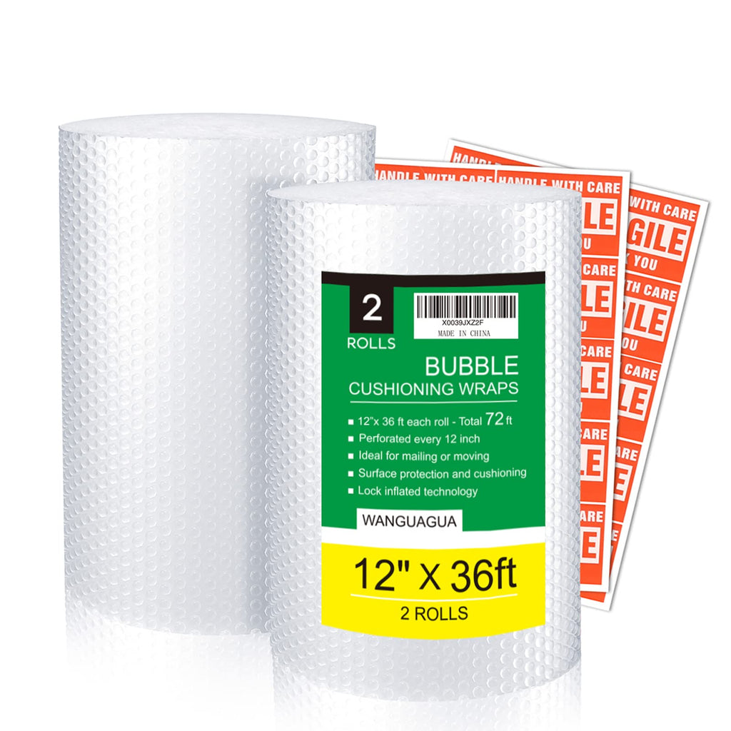 WANGUAGUA Bubble Packing Wrap, 2 Pack 12 Inch x 72 ft Total