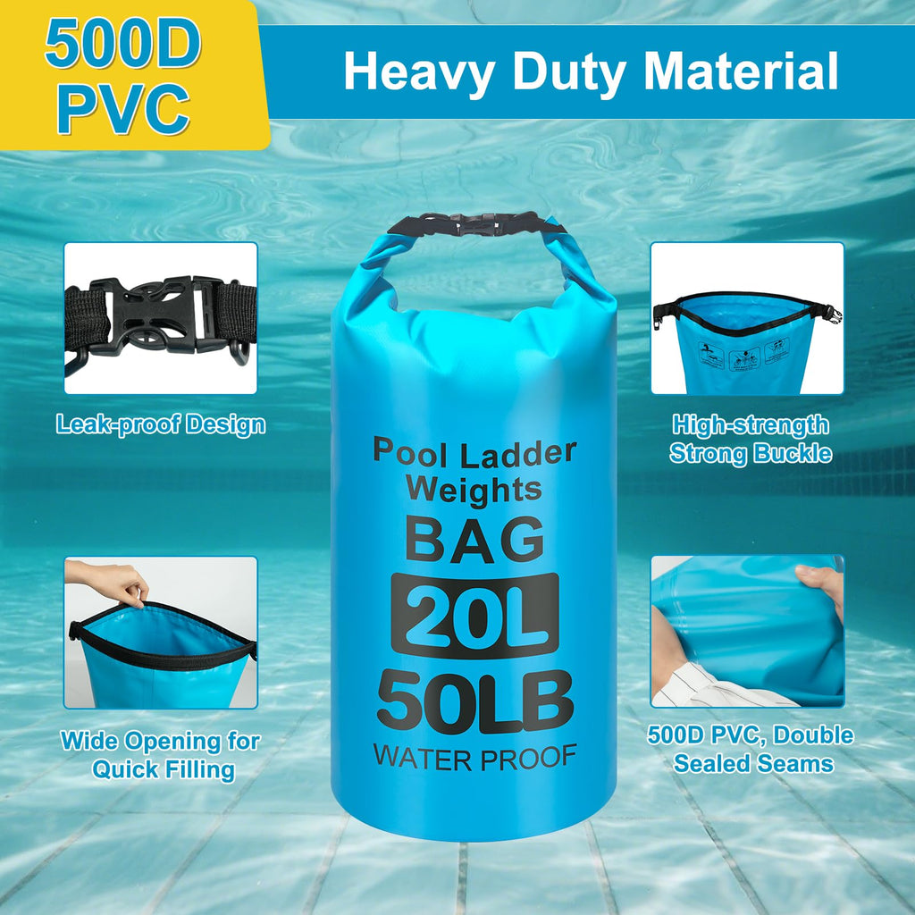 50LB Heavy Duty Pool Ladder Weights for Above Ground Pools, 20L Universal Pool Step Weights, 500D VPC Waterproof Pool Stair Weights, Easy Fill Sand Bags for Pool Steps, Foldable, Leak-Proof, 2PCS