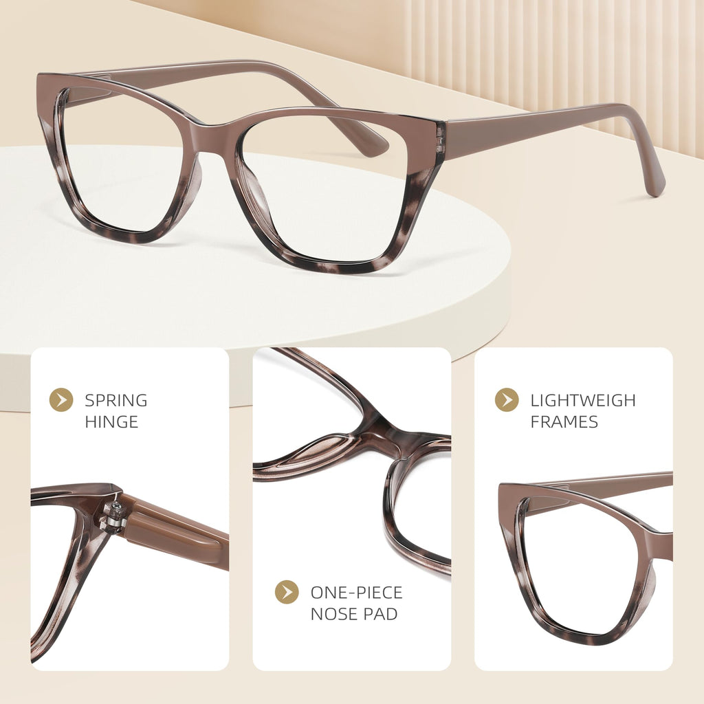 FancyFlower Cateye Reading Glasses for Women - Mocha Muse 1.5x Readers