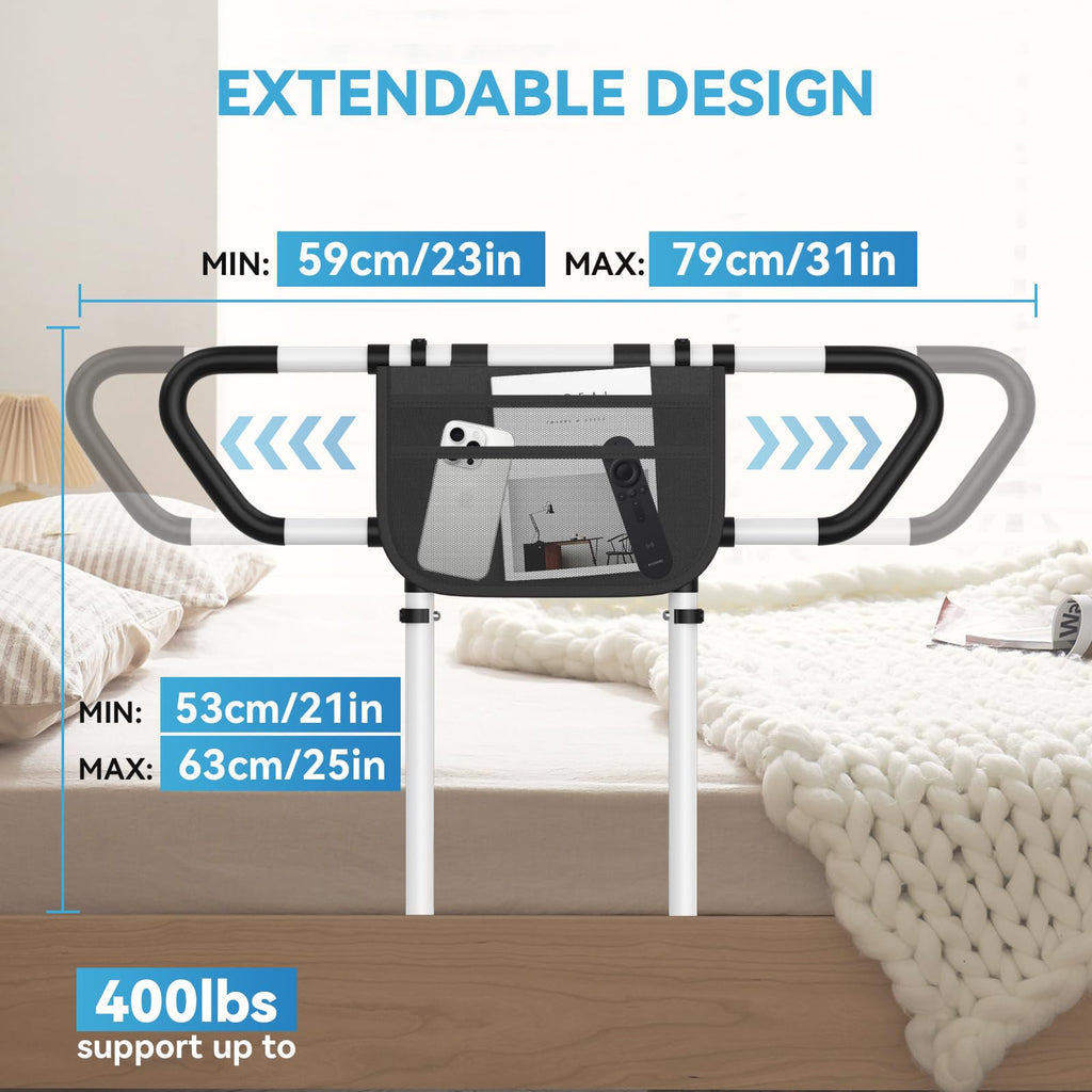 Ksconfy Bed Rails for Elderly Adults Safety - ASTM F3186-17 Certified 400lbs Capacity Adjustable Bed Assist Rail with Non-Slip Handles & Storage Bag, Fits Twin/Full/Queen/King Beds