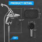 11.8'' High Pressure Rain Shower Head Combo, Upgrade Shower Heads with 9 Sprays Handheld Shower, Adjustable Detachable Dual Showerheads Built-in Magnetic Docking & Power Jets, Bathroom Decor, Chrome