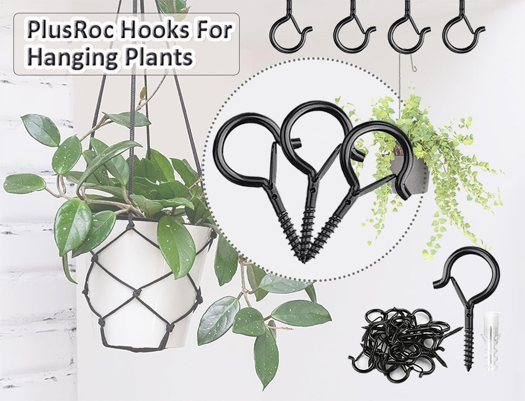 PlusRoc 20 Pack Screw Hooks for Hanging Plants Outdoor Lights(Black)