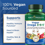 Purity Products Omega 3-6-9 Vegan and Vegetarian Formula - “5 in 1” Essential Fatty Acid Complex - Scientifically Formulated Plant-Based Omega 3 6 9 Essential Fatty Acids (EFA) - from (60)