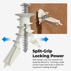 Qualihome Drywall Anchors with Screws – Self-Drilling Drywall Anchors, Anti-Spin Grip, No Pre-Drill Wall Anchor Kit, Strong & Reliable Hold, 25 Pack (50 Pieces)