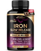 Iron Supplement for Women - Iron 65mg (Ferrous Sulfate 325mg) - Stomach Friendly | Slow Release Iron | High Absorption - Vitamins C, D3, B6, B12 & Folate - Iron Level & Energy Support - 120 Capsules