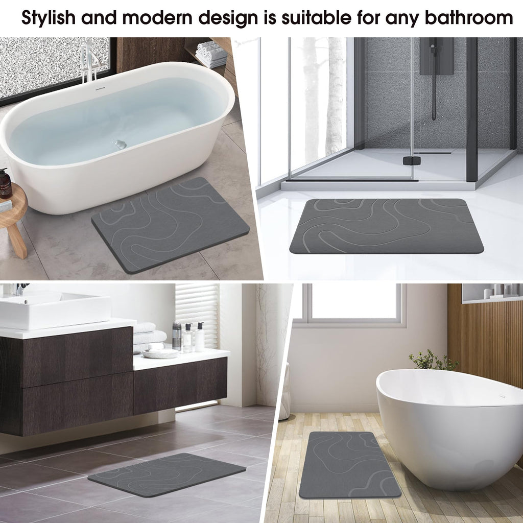 Stone Bath Mat for Bathroom, Diatomaceous Earth Shower Mat, Quick Dry, Grey