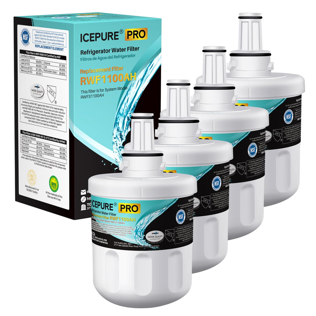ICEPURE DA29-00003G Remove PFOA&PFOS, NSF/ANSI 401&473&53 Replacement for Samsung DA29-00003A, Aqua-Pure Plus DA29-00003B, HAFCU1, RSG257AARS RF267AERS, HDX-FMS-1 Refrigerator Water Filter, 4PACK