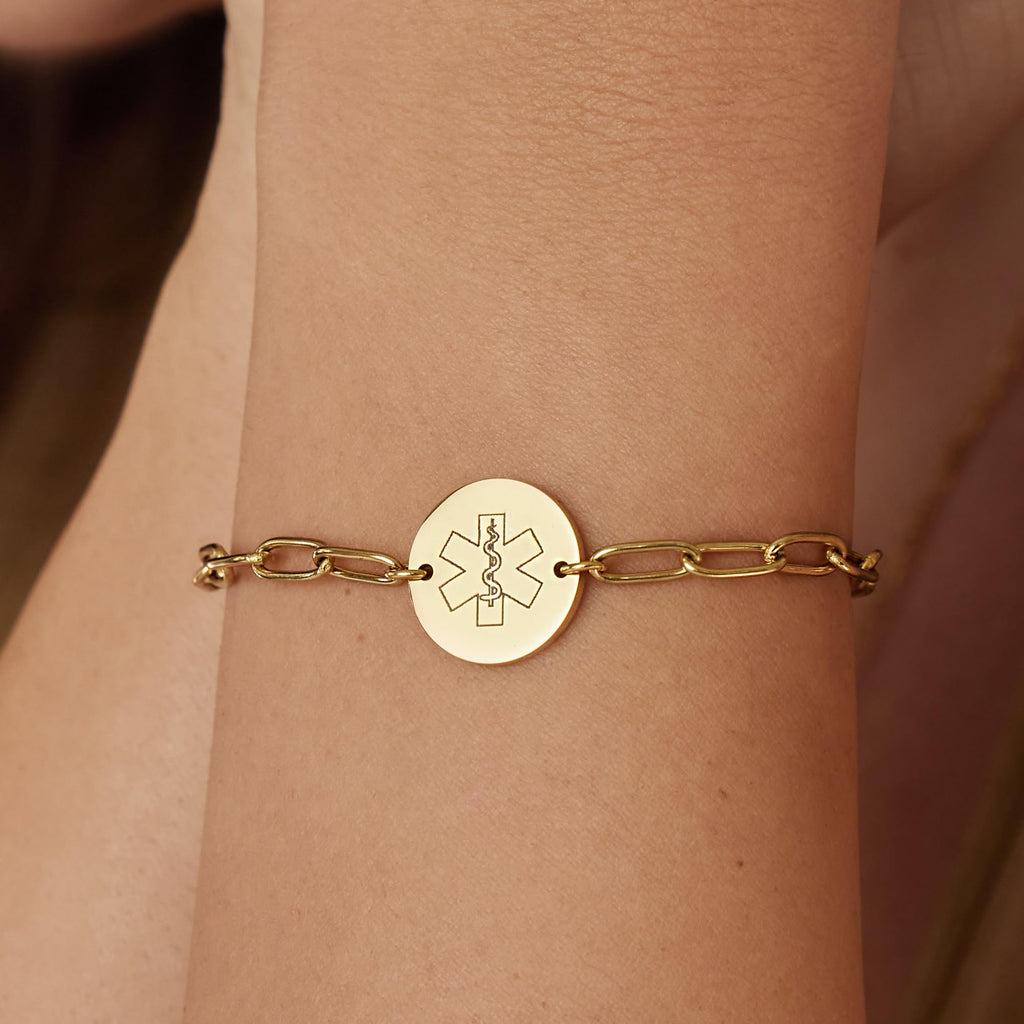Medical Alert ID Bracelet for Women, Gold Silver Rose Paperclip Adjustable