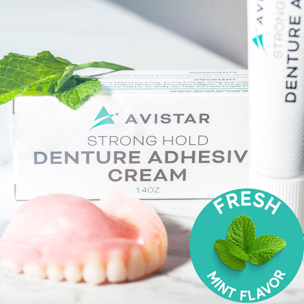 Extra Strong Denture Adhesive Cream, 12 Hour Hold Dental Glue, Waterproof, Zinc & Fluoride Free, Easy Apply Nozzle, Seals Food Out for Comfort, Mint Flavor (6 Pack, 8.4 Fl Oz)