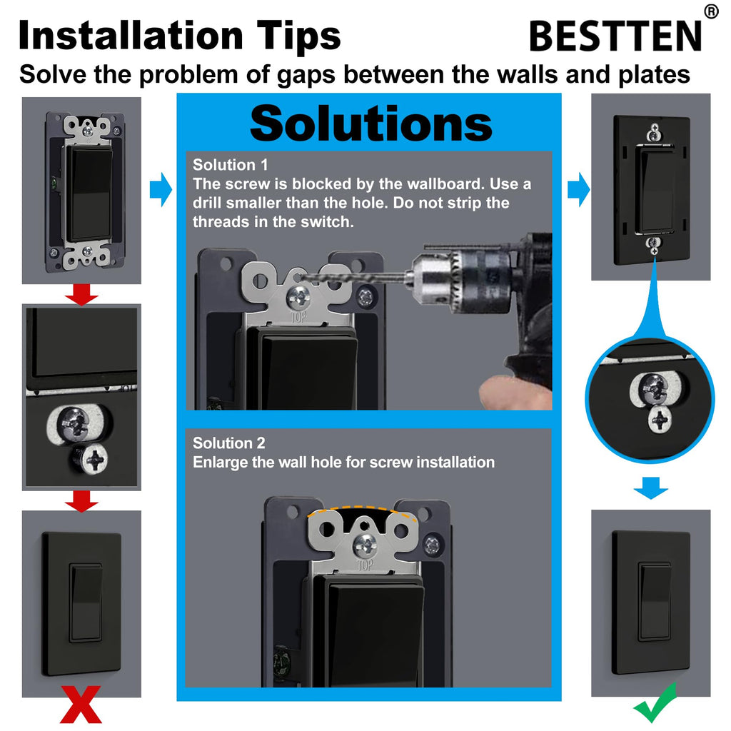 BESTTEN 20 Pack 1-Gang Black Screwless Wall Plate, Unbreakable Polycarbonate Outlet Cover, H4.69" x W2.91", for Light Switch, Dimmer, GFCI, USB Receptacle, Gloss
