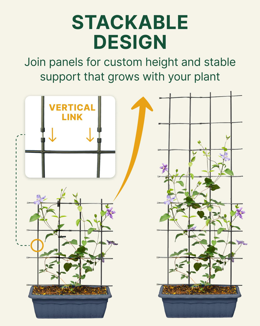 DAIM Multi Link Trellis Plant Support Garden Trellis for Climbing Plants Outdoor Plant Supports for Indoor Plants Stackable Fence Tower Modular L or V-Shape for Balconies & Gardens, Gray, 16 Pieces