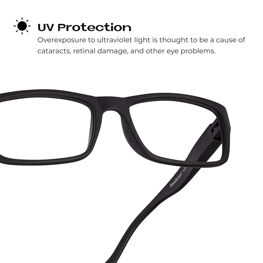 Readerest Blue Light Blocking Reading Glasses - 1.5 x Magnification Strength - Computer Eyeglasses with Thin Reflective Lens, UV Protection, Antiglare - Stylish Glasses for Men and Women - Black